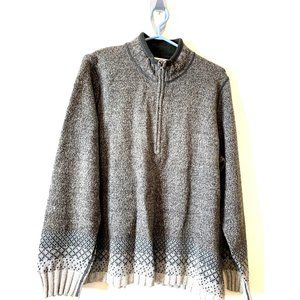 WOOLRICH Heather Taupe Gray Wool Blend 1/2 Zip Sweater w/Pattern Design  Size XL